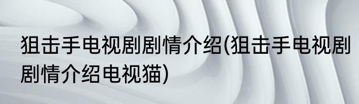 狙击手电视剧剧情介绍(狙击手电视剧剧情介绍电视猫)