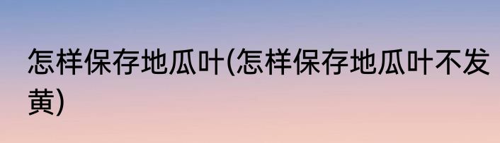 怎样保存地瓜叶(怎样保存地瓜叶不发黄)