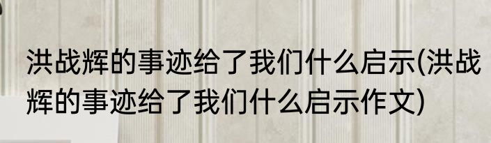 洪战辉的事迹给了我们什么启示(洪战辉的事迹给了我们什么启示作文)