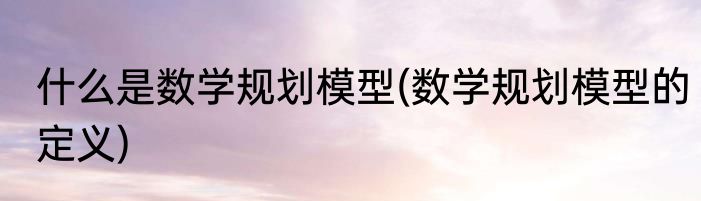什么是数学规划模型(数学规划模型的定义)