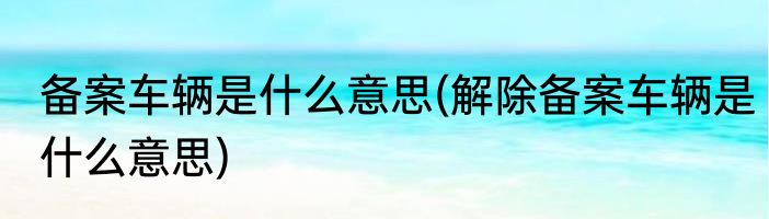 备案车辆是什么意思(解除备案车辆是什么意思)