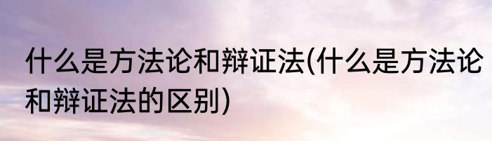 什么是方法论和辩证法(什么是方法论和辩证法的区别)