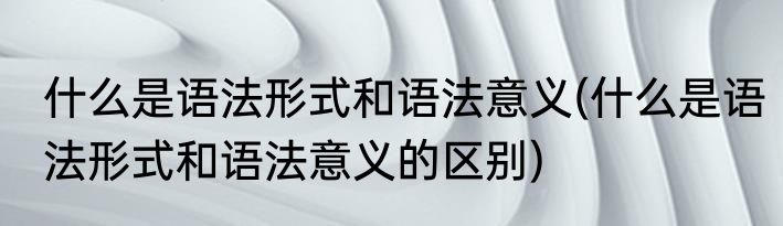 什么是语法形式和语法意义(什么是语法形式和语法意义的区别)