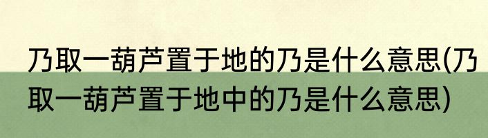 乃取一葫芦置于地的乃是什么意思(乃取一葫芦置于地中的乃是什么意思)