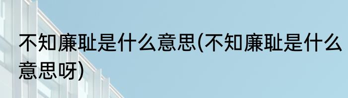 不知廉耻是什么意思(不知廉耻是什么意思呀)