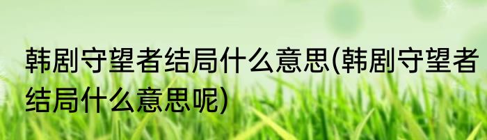 韩剧守望者结局什么意思(韩剧守望者结局什么意思呢)