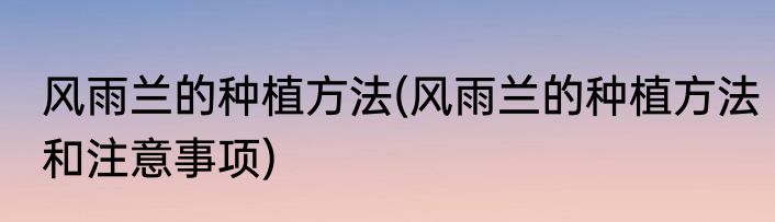 风雨兰的种植方法(风雨兰的种植方法和注意事项)