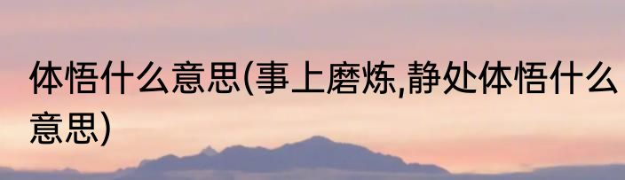 体悟什么意思(事上磨炼,静处体悟什么意思)