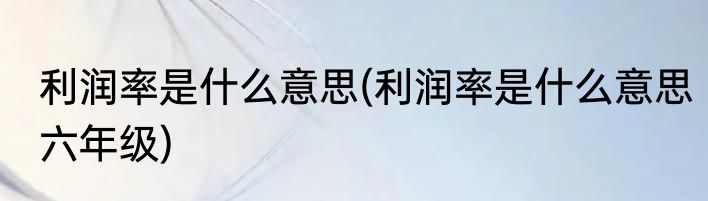 利润率是什么意思(利润率是什么意思六年级)