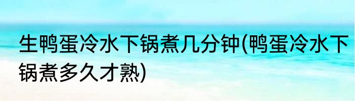 生鸭蛋冷水下锅煮几分钟(鸭蛋冷水下锅煮多久才熟)