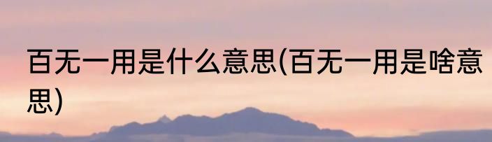 百无一用是什么意思(百无一用是啥意思)