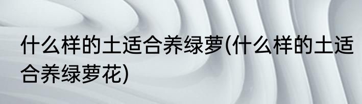 什么样的土适合养绿萝(什么样的土适合养绿萝花)