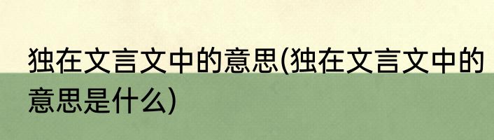独在文言文中的意思(独在文言文中的意思是什么)