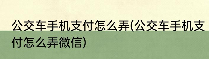 公交车手机支付怎么弄(公交车手机支付怎么弄微信)