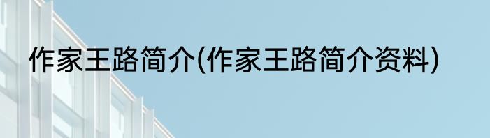 作家王路简介(作家王路简介资料)
