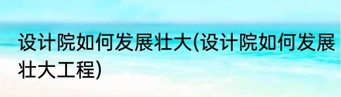 设计院如何发展壮大(设计院如何发展壮大工程)