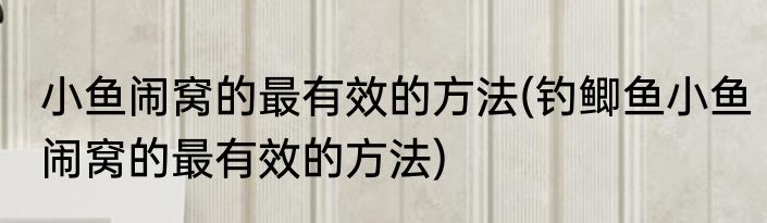 小鱼闹窝的最有效的方法(钓鲫鱼小鱼闹窝的最有效的方法)