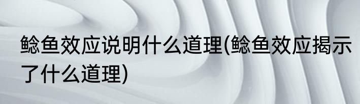 鲶鱼效应说明什么道理(鲶鱼效应揭示了什么道理)