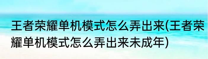 王者荣耀单机模式怎么弄出来(王者荣耀单机模式怎么弄出来未成年)