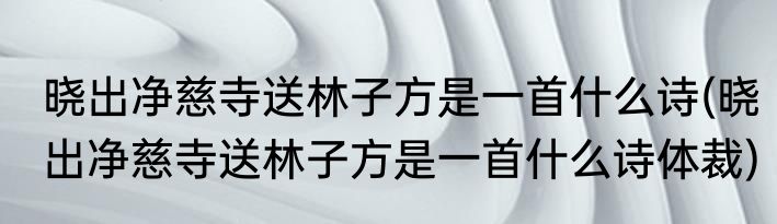 晓出净慈寺送林子方是一首什么诗(晓出净慈寺送林子方是一首什么诗体裁)