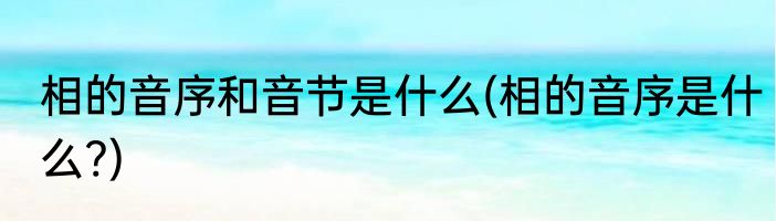 相的音序和音节是什么(相的音序是什么?)