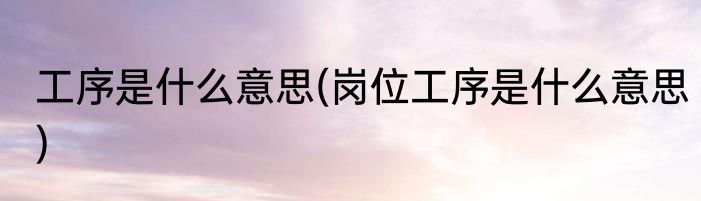 工序是什么意思(岗位工序是什么意思)