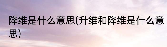 降维是什么意思(升维和降维是什么意思)