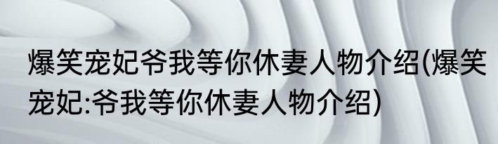 爆笑宠妃爷我等你休妻人物介绍(爆笑宠妃:爷我等你休妻人物介绍)
