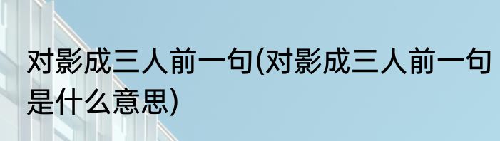 对影成三人前一句(对影成三人前一句是什么意思)