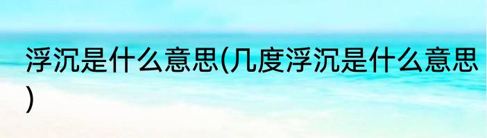 浮沉是什么意思(几度浮沉是什么意思)