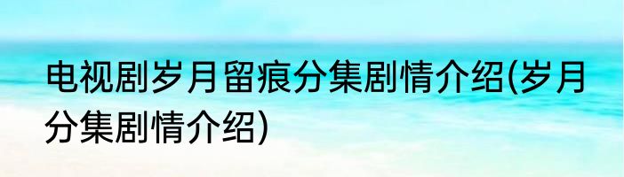 电视剧岁月留痕分集剧情介绍(岁月 分集剧情介绍)
