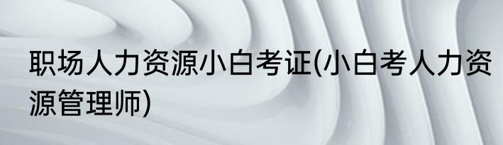 职场人力资源小白考证(小白考人力资源管理师)