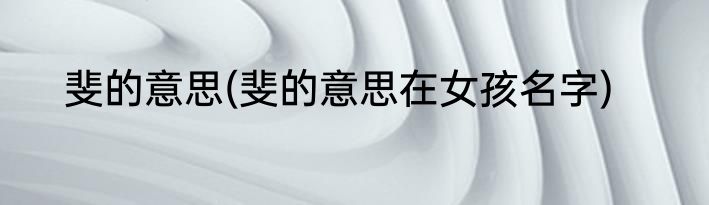 斐的意思(斐的意思在女孩名字)