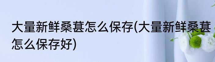 大量新鲜桑葚怎么保存(大量新鲜桑葚怎么保存好)