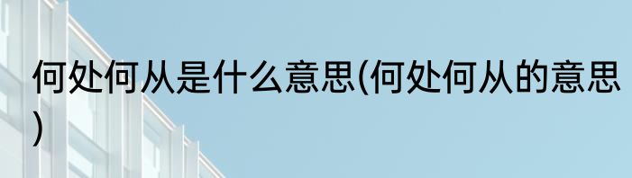 何处何从是什么意思(何处何从的意思)