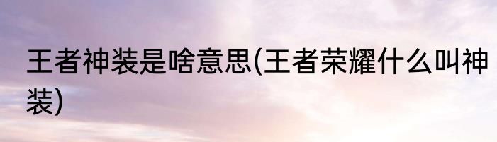 王者神装是啥意思(王者荣耀什么叫神装)