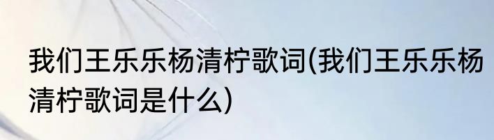 我们王乐乐杨清柠歌词(我们王乐乐杨清柠歌词是什么)
