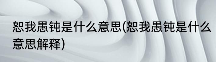 恕我愚钝是什么意思(恕我愚钝是什么意思解释)