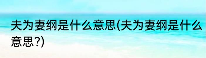 夫为妻纲是什么意思(夫为妻纲是什么意思?)