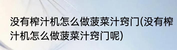 没有榨汁机怎么做菠菜汁窍门(没有榨汁机怎么做菠菜汁窍门呢)