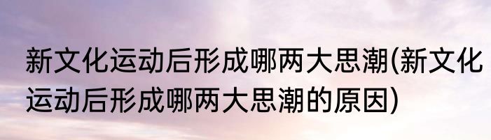 新文化运动后形成哪两大思潮(新文化运动后形成哪两大思潮的原因)