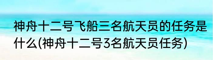 神舟十二号飞船三名航天员的任务是什么(神舟十二号3名航天员任务)