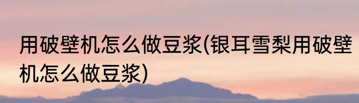 用破壁机怎么做豆浆(银耳雪梨用破壁机怎么做豆浆)