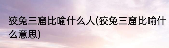 狡兔三窟比喻什么人(狡兔三窟比喻什么意思)