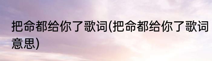 把命都给你了歌词(把命都给你了歌词意思)