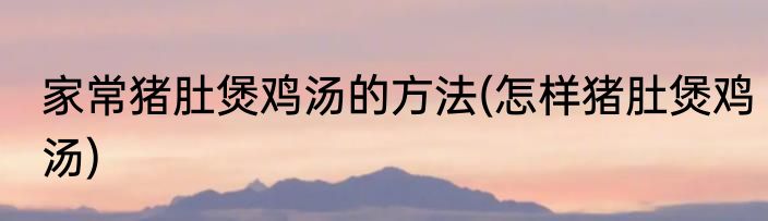 家常猪肚煲鸡汤的方法(怎样猪肚煲鸡汤)