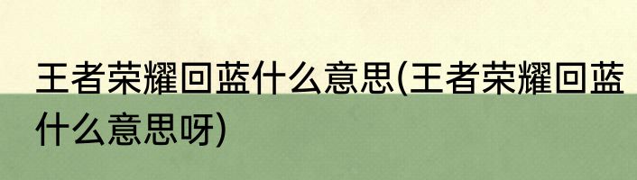 王者荣耀回蓝什么意思(王者荣耀回蓝什么意思呀)