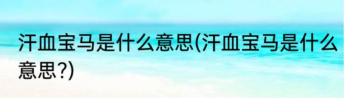 汗血宝马是什么意思(汗血宝马是什么意思?)