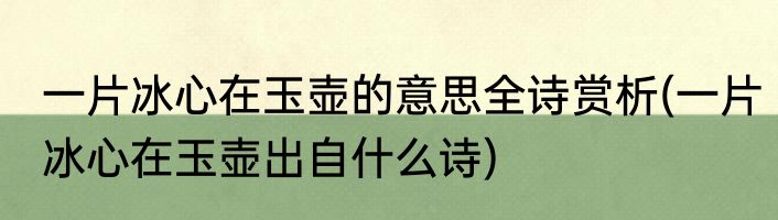 一片冰心在玉壶的意思全诗赏析(一片冰心在玉壶出自什么诗)
