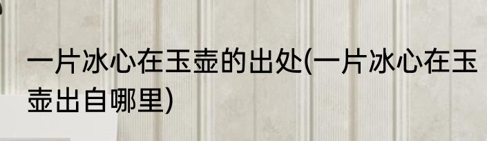 一片冰心在玉壶的出处(一片冰心在玉壶出自哪里)